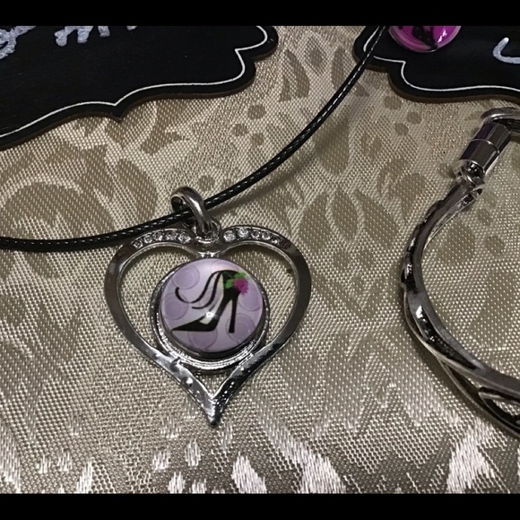 Necklace & bracelet set - wine theme 18mm snap on - Picture 2 of 4